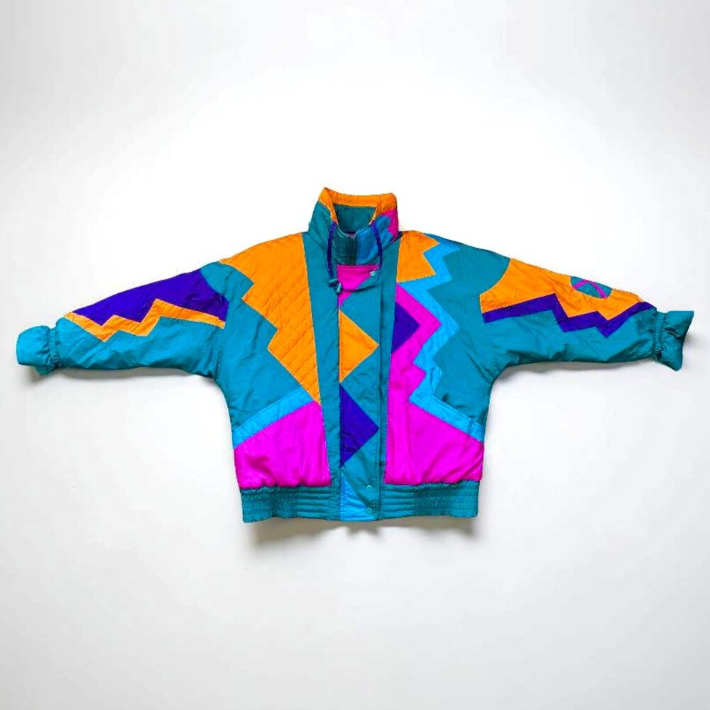 RARE Izzi Vintage Retro 80s/90s Neon Colorblock Ski Jacket, Size Medium - Picture 2 of 9